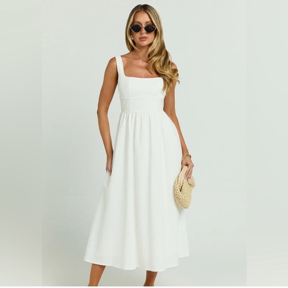 Pink Diamond Dresses & Skirts - Women’s Midi Dress in White - Classic Sleeveless Summer Dress